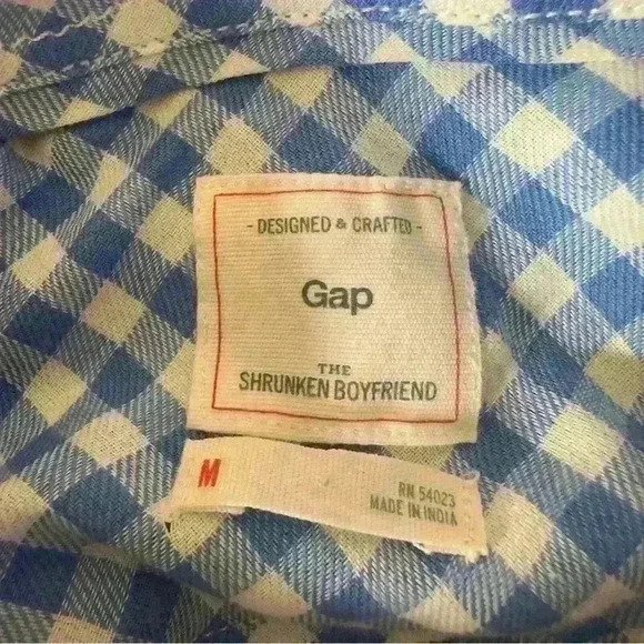 GAP Button Down Shirt Shrunken Boyfriend shirt 100% Cotton Blue White Checkered - Picture 4 of 4